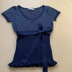 ナイガイ 半袖ニット Vネック ネイビー