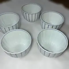 白地に青いストライプ 湯飲み 5個セット