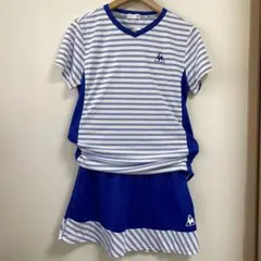 ルコック テニスウェア シャツ スコート セット　青色　ボーダー　セットアップ