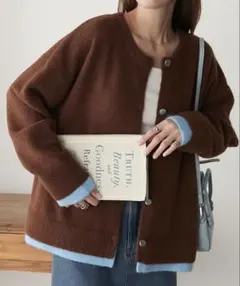 BONLECILL【ふわふわメレンゲニット】メタルボタン配色カーディガン