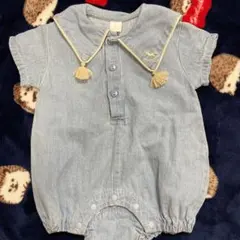 Cottoli デニム 襟付きロンパース 馬の刺繍