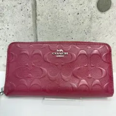 チ*ン様 COACH レザー 長財布 ピンク ラウンドファスナー