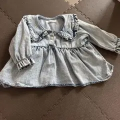 デニム風刺繍付きワンピース 80 ベビー　キッズ