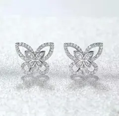 187 シルバー ピアス CZダイヤモンド s925 バタフライ 蝶