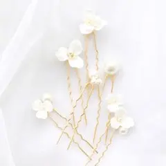 ヘッドドレス　フラワー　パール風　ヘアピン　結婚式　ブライダル　パーティ 104