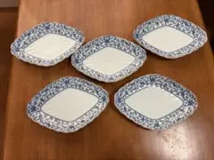 【未使用】たち吉 染唐草 菱形 (大) 中皿5枚セット