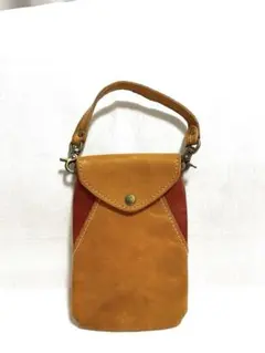 赤×キャメル イタリアンレザー 本革ポーチ