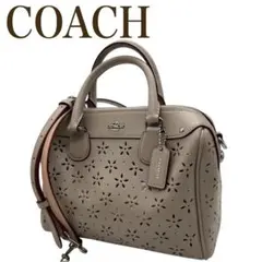 COACH 本革 2WAY ミニボストン ハンドバッグ ショルダー ベージュ
