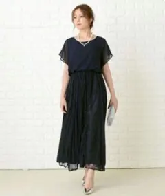 ネイビーマキシドレス シフォン レース　ワンピース