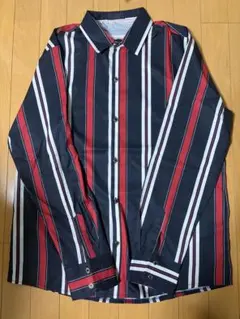 新品　未使用　ストライプ柄 長袖シャツ ネイビー/レッド