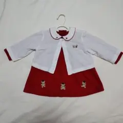 ファミリア 70cm 赤ワンピースと白カーディガン