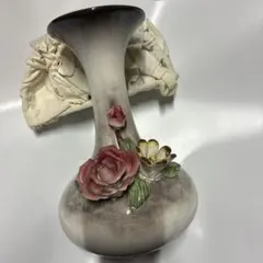陶器製 花瓶 薔薇の装飾 立体装飾 花器イタリア　小原流
