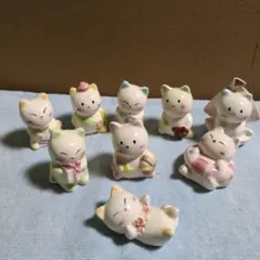 はいせんす/フェリシモ/猫の陶器置物 9体セット/ファンシー/昭和レトロ/ネコ