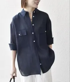 極美品✨フランク&アイリーン LUKE 濃紺 ガーゼ調 コットンボイル XL