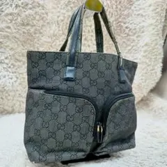 【美品】グッチ ハンドバッグ キャンバス ベージュ グレー