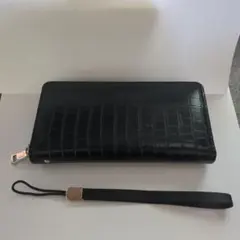 クロコダイル風 ブラック 長財布