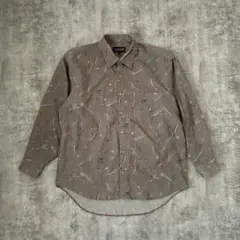 80s 90s Tis Selection 長袖 シャツ 総柄 レトロ ブラウン