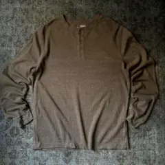 00s サーマル ロンＴ ヘンリーネック ワッフル生地 ブラウン グランジ 古着