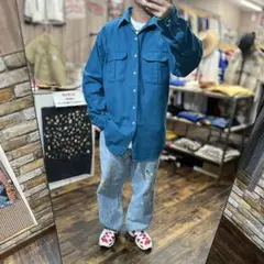 80’s シャモアシャツ 古着 アメカジ L 青い長袖シャツ フランネル風