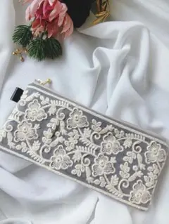 【フラットポーチ】インド刺繍×ヌビ/小物入れ（A250）