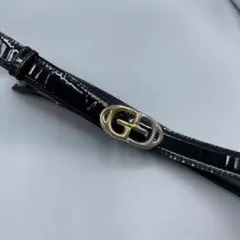 238ヴィンテージ 訳あり　GUCCI ブラックレザー GGロゴバックルベルト