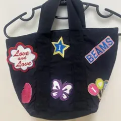 BEAMS ワッペン付き キャンバス トートバッグ ブラック