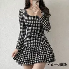 &byP&D 千鳥格子 シャーリング ミニワンピース38 y2k 平成ギャルのサムネイル