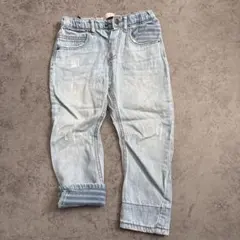 ライトブルーダメージ加工ロングパンツ