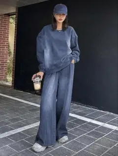 シーイン デイジー デニム スウェットシャツ ワイドパンツ セットアップ