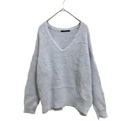 INGNI イング【M】Vネック シャギー ニット セーター くすみカラー 青