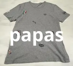 未使用タグ付き パパス ロゴ入りワッペンTシャツ 綿麻 Lサイズ 
