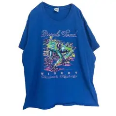 ギルダン カエルプリント 半袖Tシャツ クルーネック XL 青 綿 デイリーのサムネイル