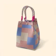 ニットバッグ　ベージュピンク青