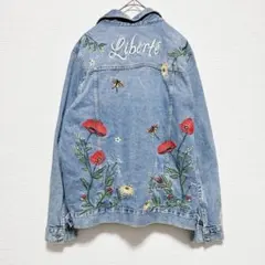 &DENIM【LL】刺繍デニムジャケット Gジャン 花柄 大きめ ゆるだぼ