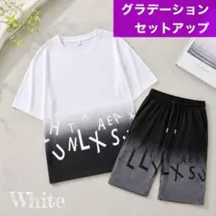 メンズ 半袖 セットアップ ストリート ハーフパンツ グラデーション ホワイトのサムネイル