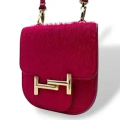 トッズ TOD'S ポシェット 首掛け ファー ピンク ダブルT 金具ロゴ
