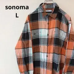 USA古着 sonoma ネルシャツ L オレンジ　ブラック　チェック
