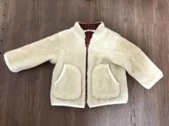 familiar ベージュ フリース アウター 80ボア 赤チェック
