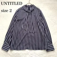 UNTITLED 洗える ボウタイ付きブラウス ストライプ ネイビー M