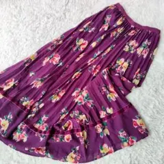 ECLIN エクラン ベロアライン ロングスカート 花柄 プリーツ F マキシ丈