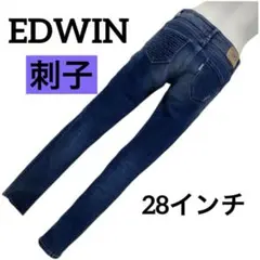 EDWIN 28インチ　刺子ストレッチスキニーデニム　ピンクステッチダメージ加工のサムネイル