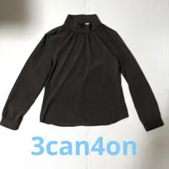 3can4on 長袖 ブラウス ハイネック 小紋柄　ブラック
