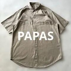 美品◇Papas パパス 刺繍デザイン 半袖シャツ グレー BDシャツ - メルカリ