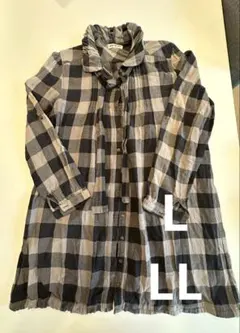 チェック柄チュニック 長袖 グレーとブラック L LL