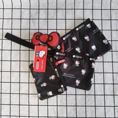 レスポートサック ハローキティ ブラック リボン結び 3連ポーチ