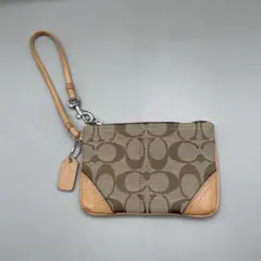 Coach Signature Brown Wristlet Pouch
