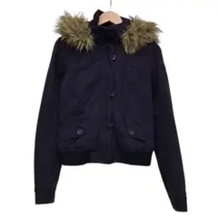 アバクロンビー&フィッチ　コットンジャケット　ファーフード　刺繍ロゴ　ネイビー