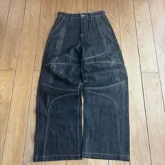 00s archive ギミックカーゴパンツ フレア 多ポケット 黒 グランジ 00s archive ギミックカーゴフレアパンツ 裾ジップ ブラック SWAG