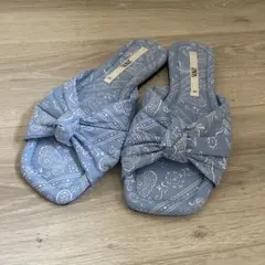 ZARA 水色 バンダナ柄 サンダル 37