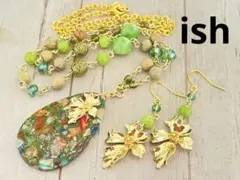 【A127】ishインペリアルグリーン・ヘマタイトコッパーネックレス＆ピアス
